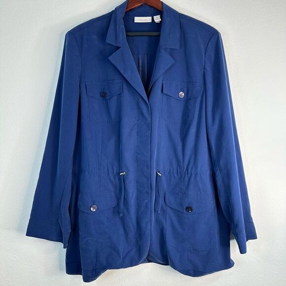 Chico’s Womens Cobalt Blue Modal Blend Utility Jacket XL Casual Sporty Office - Picture 1 of 9